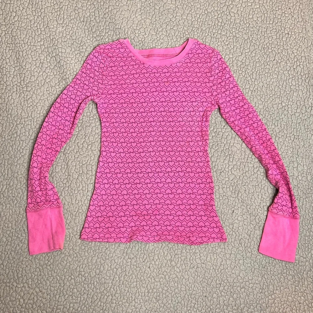 Little Girls Pajama Long Sleeve Shirt Pink With Hearts All‎ Over Size Medium